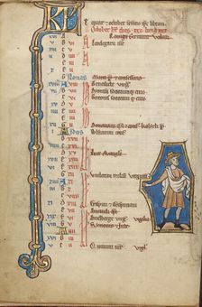 October Calendar Page; Sowing; Psalter, mid-1200s. Creator: Unknown