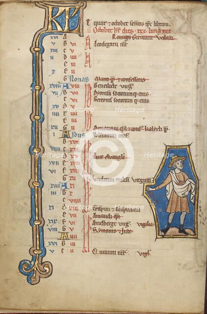 October Calendar Page; Sowing; Psalter, mid-1200s. Creator: Unknown.