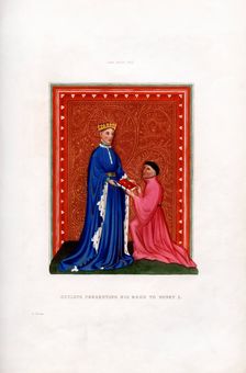 Occleve presenting his book to Henry V, c1410, (1843).Artist: Henry Shaw