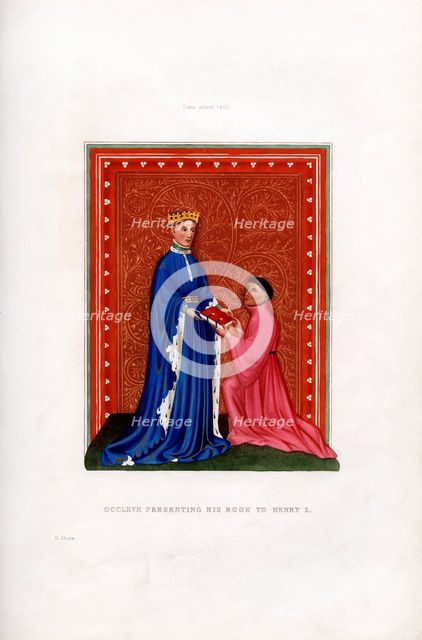 Occleve presenting his book to Henry V, c1410, (1843).Artist: Henry Shaw