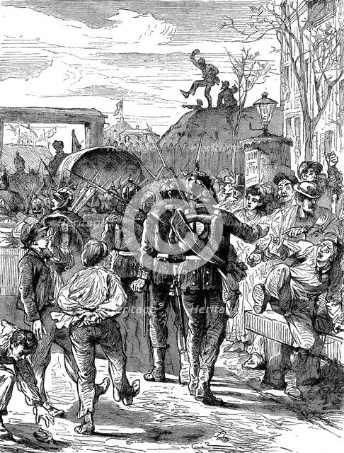 Occupying German soldiers leaving Paris after the Franco-Prussian War, 1871 (c1880). Artist: Unknown