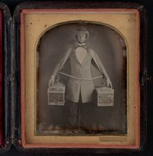 Occupational portrait of a peddler, full-length, standing, facing front..., between 1840 and 1860. Creator: Myers