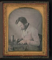 Occupational portrait of a tinworker (?), half-length, left profile..., between 1851 and 1860. Creator: Abraham Bogardus