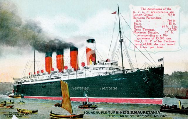 Ocean liner RMS 'Mauretania', 20th century. Artist: Unknown