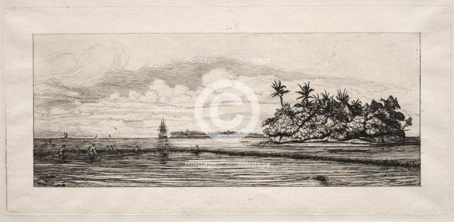 Oceania: Fishing near Islands with Palms in the Uea or Wallis Group, 1863. Creator: Charles Meryon (French, 1821-1868).