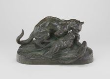 Ocelot Carrying Off a Heron, model 1839, cast by 1873. Creator: Antoine-Louis Barye