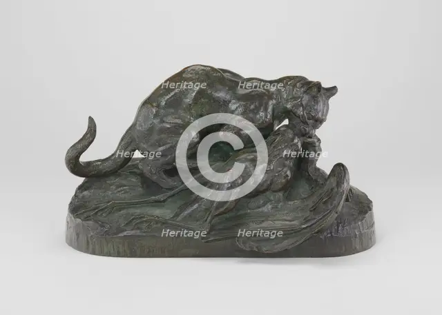 Ocelot Carrying Off a Heron, model 1839, cast by 1873. Creator: Antoine-Louis Barye.