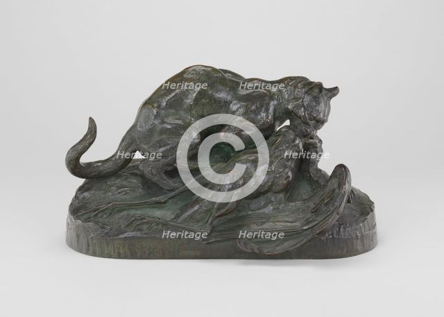 Ocelot Carrying Off a Heron, model 1839, cast by 1873. Creator: Antoine-Louis Barye.