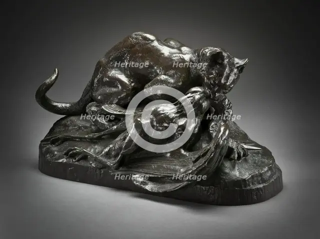 Ocelot Carrying Off a Heron (image 1 of 2), c.1850. Creator: Antoine-Louis Barye.