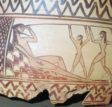 Odysseus and his companions put out the eye of Polyphemus, 7th century BC