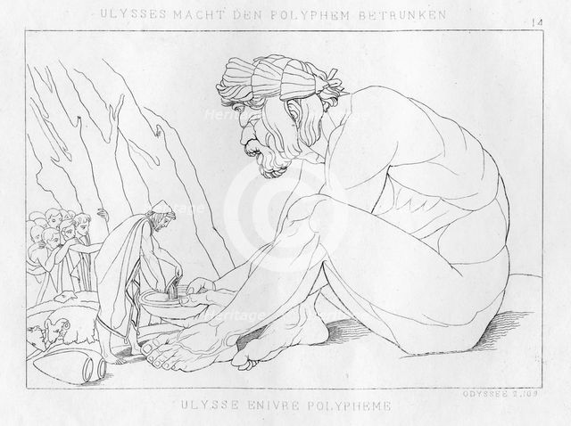 Odysseus drinking with Polyfemos, the cyclops, c1833. Creator: Unknown.