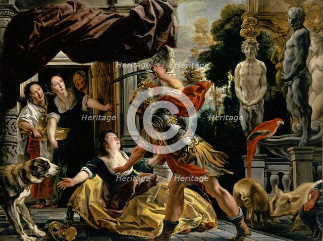 Odysseus threatens Circe, 1635. Creator: Jacob Jordaens I.