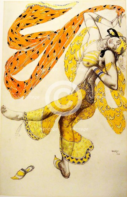 Odalisque. Costume design for the ballet Sheherazade by N. Rimsky-Korsakov, 1910. Artist: Bakst, Léon (1866-1924)