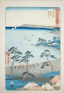 Odawara: Fishermen's Houses on the Beach (Odawara, kaigan gyosha), no. 10 from the series ..., 1855. Creator: Ando Hiroshige