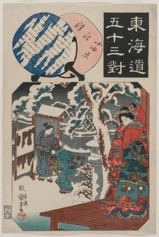 Odawara Station: Minamoto Yoritomo Visits the Daughter of Ito Nyudo..., mid 1840s. Creator: Utagawa Kuniyoshi (Japanese, 1797-1861)