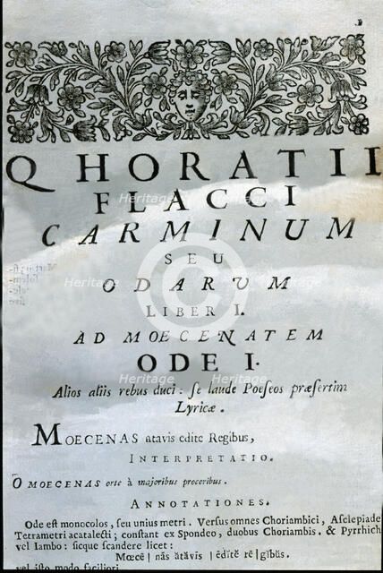 Odes, which were called 'Carmina' by its author, cover of the 1727 Venice edition.