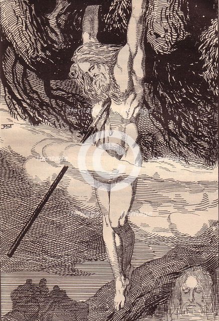 Odin Hanging on the World-Tree. Illustration for The Edda: Germanic Gods and Heroes by Hans von Wo Artist: Stassen, Franz (1869-1949)
