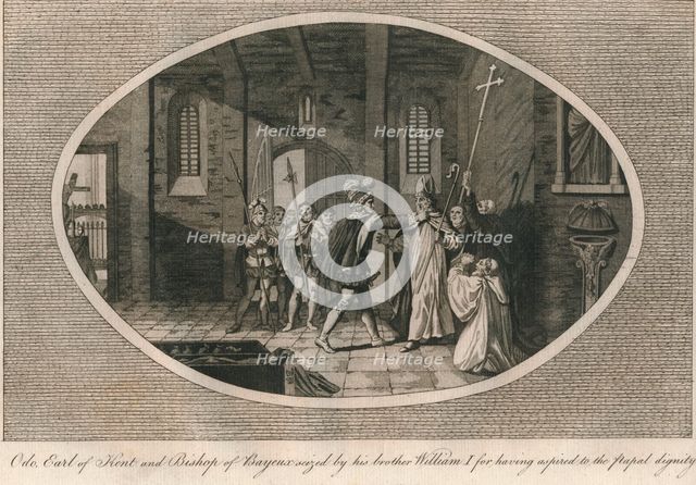 Odo, Earl of Kent and Bishop of Bayeux, seized by his brother William I, 1082 (1793). Artist: Unknown.