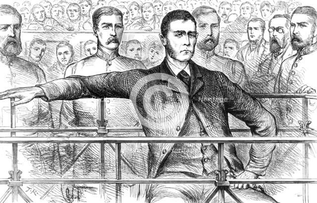 O'Donnell, the alleged murderer of James Carey, at Bow-Street Police Court, 1883. Creator: Unknown.