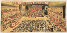 Odori-keiyo Edo-e no Sakae: Theatre interior with Shibaraku performance, 1858. Artist: Kunisada (Toyokuni III), Utagawa (1786-1865)
