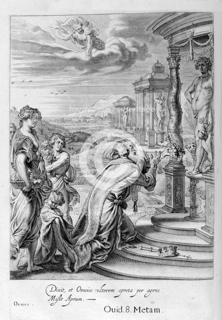 Oeneus, King of Calydon, having neglected Diana in a sacrifice is punished for his impiety, 1655. Creator: Unknown.