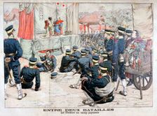 Off duty Japanese soldiers at the theatre in their camp, Russo-Japanese War, 1904
