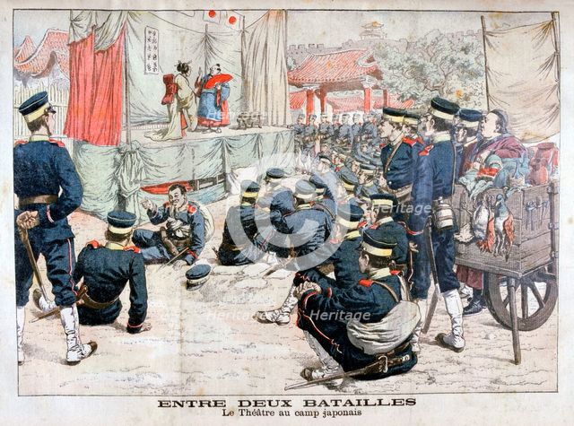 Off duty Japanese soldiers at the theatre in their camp, Russo-Japanese War, 1904. Artist: Unknown