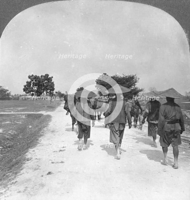 Off to China from Bhamo, Burma, 1908. Artist: Stereo Travel Co