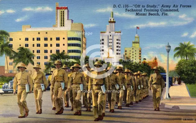 'Off to Study, Army Air Forces Technical Training Command, Miami Beach, Florida', USA, 1942. Artist: Unknown
