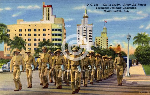 'Off to Study, Army Air Forces Technical Training Command, Miami Beach, Florida', USA, 1942. Artist: Unknown