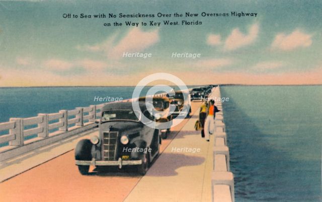 'Off to Sea without Seasickness, New Overseas Highway to Key West, Florida', c1940s. Artist: Unknown.