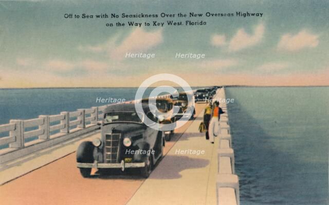 'Off to Sea without Seasickness, New Overseas Highway to Key West, Florida', c1940s. Artist: Unknown.