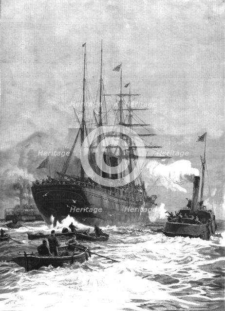 ''Off to the Antipodes--A "P and O" Steamer going down the Thames', 1888. Creator: Unknown.