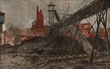 Offensive en Artois; En Artois (1915), Mines de Lievin: la fosse Calonne 1915 (1924). Creator: Francois Flameng