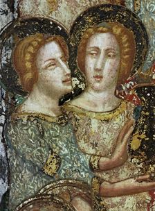 Offering angels detail. Mural of 1346 in the Chapel of Saint Michael or Day cell from the P…
