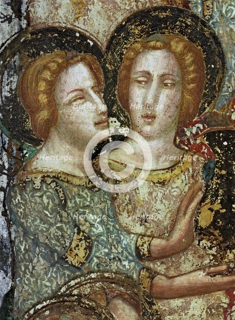  'Offering angels', detail. Mural of 1346 in the Chapel of Saint Michael or 'Day cell' from the P…