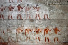 Offering bearers, polychrome relief, Mastaba of Kagemni, Saqqara, Egypt, 2350 BC (2003). Creator: Unknown
