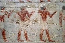 Offering bearers, polychrome relief, Mastaba of Kagemni, Saqqara, Egypt, 2350 BC (2003). Creator: Unknown