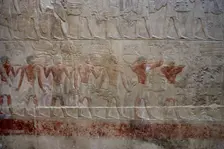 Offering bearers, polychrome relief, Mastaba of Kagemni, Saqqara, Egypt, 2350 BC (2003). Creator: Unknown