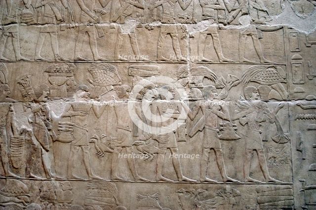 Offering bearers relief, Mastaba of Kagemni, Saqqara, Egypt, Old Kingdom, 2350 BC (2019). Creator: Unknown.