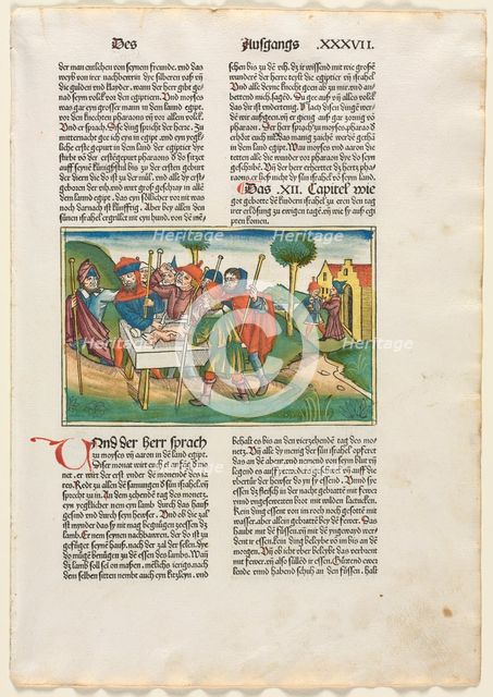 Offering of the Paschal Lamb from the German Bible published by Anton Koberger, Nürnberg, 1483. Creator: Anonymous.