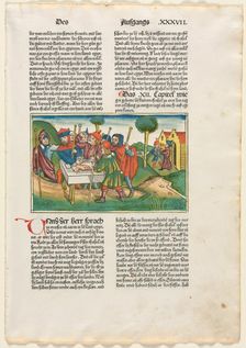 Offering of the Paschal Lamb from the German Bible published by Anton Koberger, Nürnberg, 1483. Creator: Anonymous