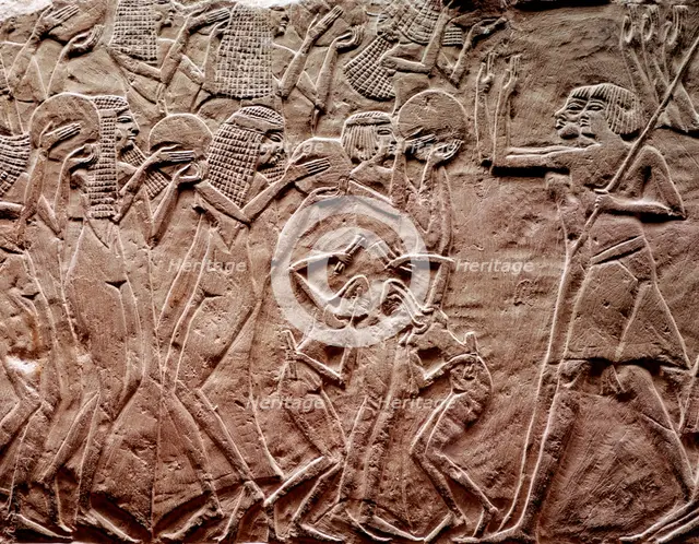 Offering tribute, Ancient Egyptian relief carving. Artist: R Guillemot