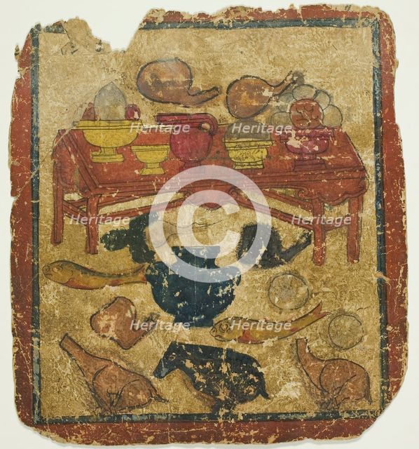 Offerings of Food, from a Set of Initiation Cards (Tsakali), 14th/15th century. Creator: Unknown.