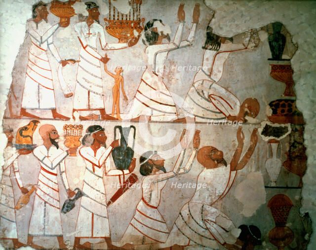 Offerings Scene, Wall Painting, Egyptian Artist: Unknown