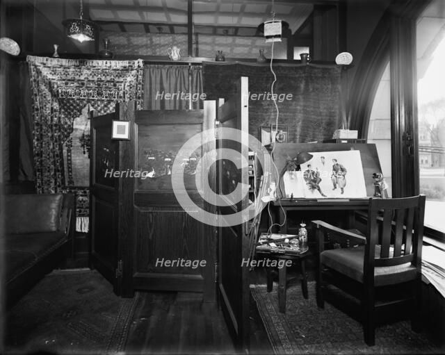 Office, furnishings and artist easel at Mulford & Petry Co., Detroit, Mich., between 1900 and 1910. Creator: Unknown.