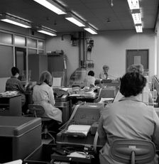 Office scene, Park Gate Iron & Steel Co, Rotherham, South Yorkshire, 1964. Creator: Michael Walters