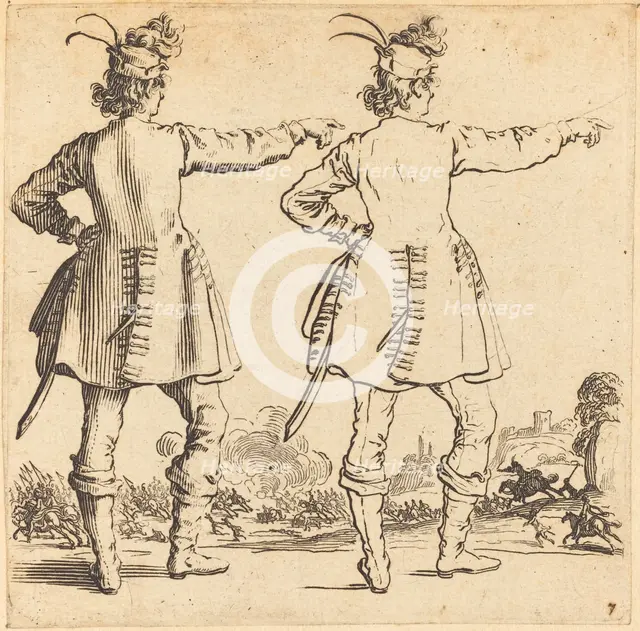 Officer with Feathers in Cap, Seen from Behind, 1617 and 1621. Creator: Jacques Callot.