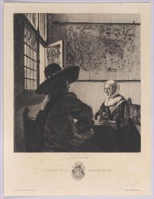Officer and Laughing Girl, after Vermeer, 1866. Creator: Jules-Ferdinand Jacquemart