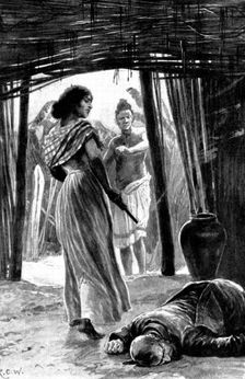 Officer and Man: There came a flash and a cry, and the white man...fell forward...dead, 1898. Creator: Unknown